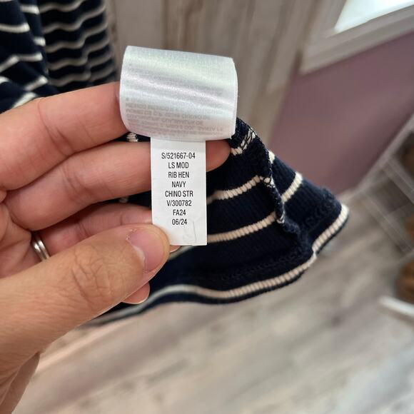 Gap Modern Henley Navy Blue Stripe Long Sleeve Ribbed Shirt Womens Size XL - Picture 4 of 7